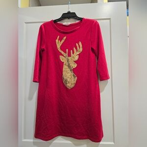 Holiday Millon BullPup Red Dress with Gold Deer Design  Size S
